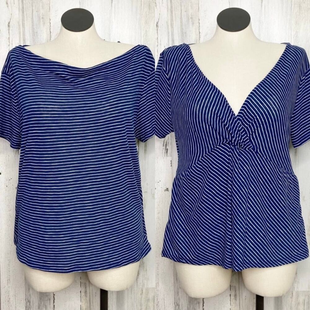 NWT Thyme + Honey Reversible Striped Top Blue White Tee Classic Preppy Size XL - Picture 12 of 12